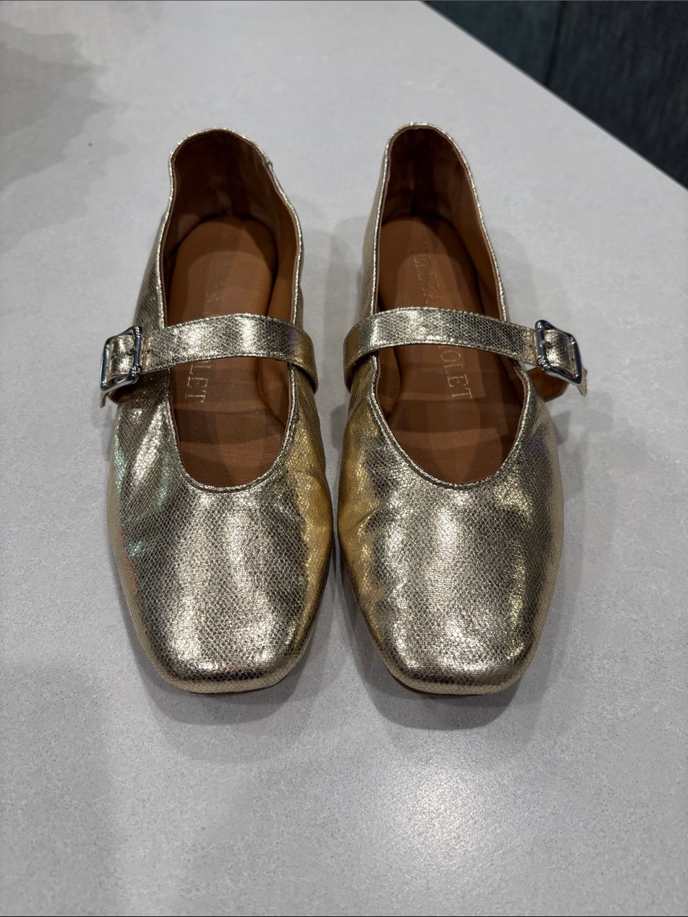 Chelsea & Violet Metallic Gold Mary Jane Flats